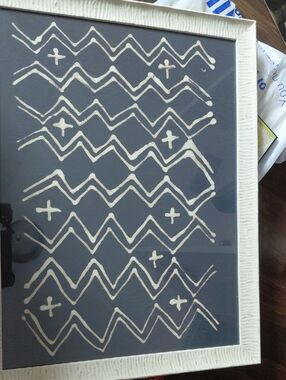 Framed Abstract Zigzag Wall Art in White on Dark Blue